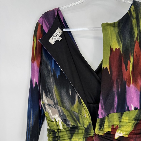 Vintage Clues Collections Dress Women 12 Multi Color Abstract Print Ruched Waist - Picture 7 of 15